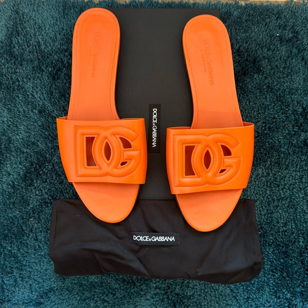 Calfskin Sliders with DG logo, women’s size 39/ 8.5